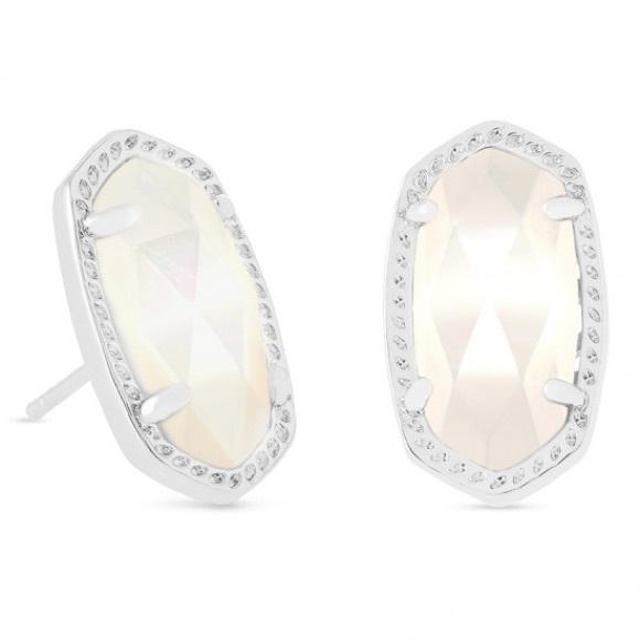 🤍 Kendra Scott Ellie Silver Stud Earrings in Ivory Mother-of-Pearl NWT - Picture 4 of 5
